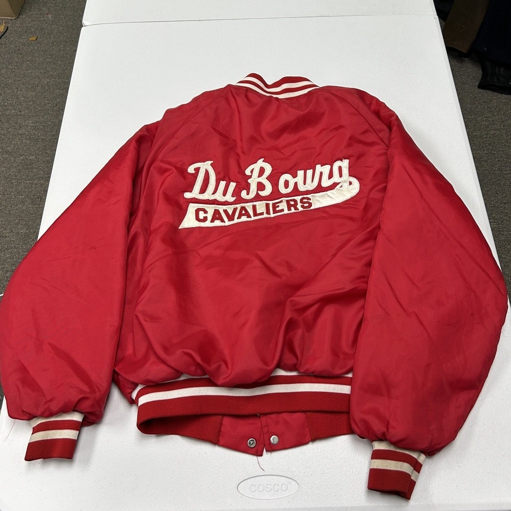 Vintage King Louie Varsity Bomber Jacket mens M Red Gina Embroidered Nylon